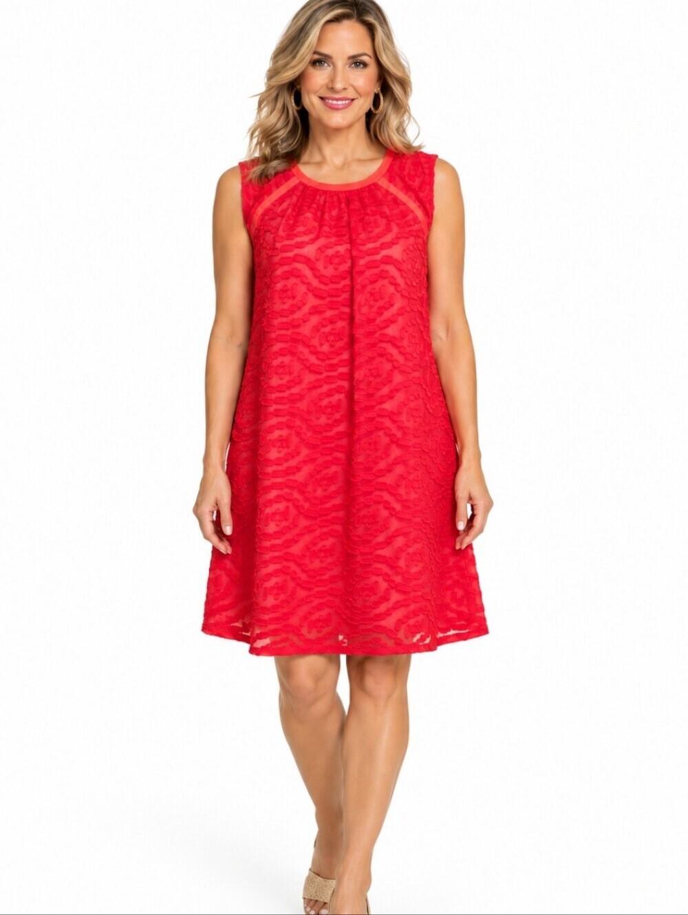 Susana Monaco Dress Women Size 6 Coral Red Textured Sleeveless A Line Lined